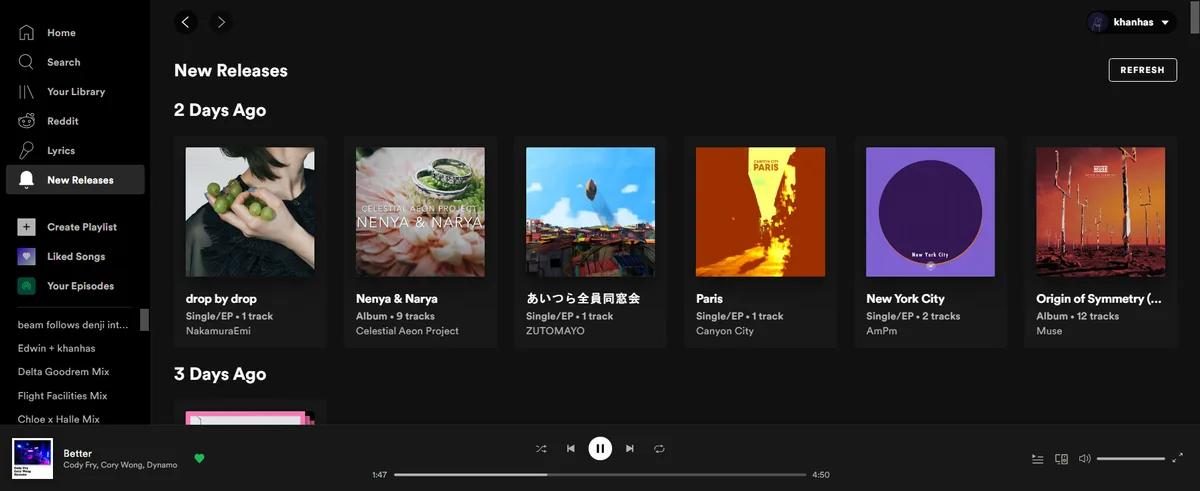Official Spicetify New Releases custom app example inside Spotify
